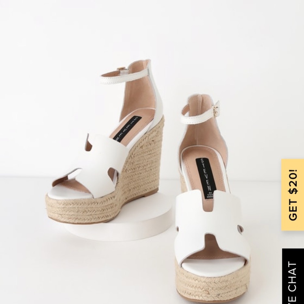 SteveMadden SIRENA WHITE LEATHER ESPADRILLE WEDGES
